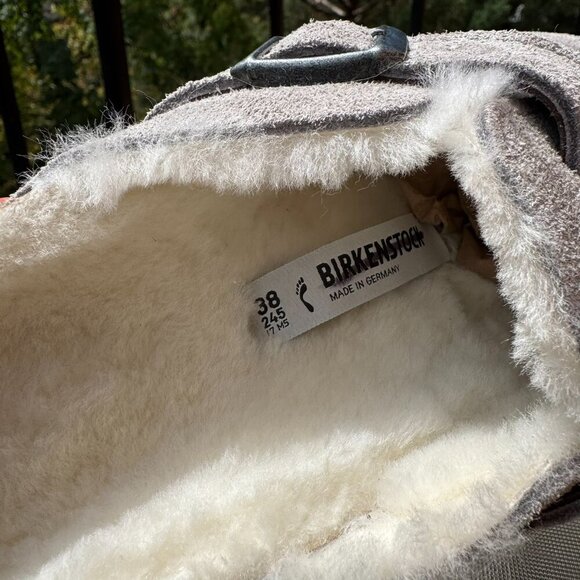 New Birkenstock Boston Shearling Clogs Suede Shoes in Stone Coin US 7 / EUR 38 - Picture 7 of 13